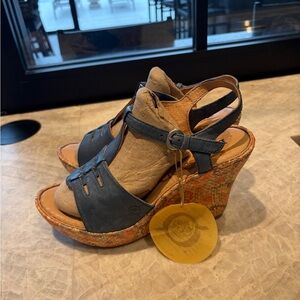 Born Light Blue Leather Wedge Sandals | Size 9 | NEW With Tags